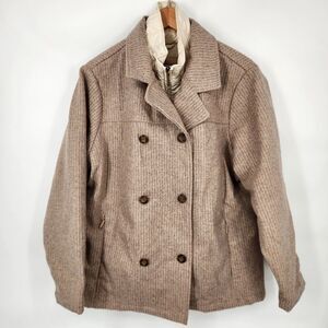NEW Women's Woolrich‎ Double Breasted Coat Wool XL Zip Pockets Oatmeal Heather